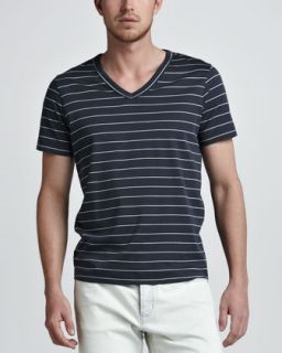 Mens Andrion Striped V Neck Tee   Theory   Blue stripes (M)