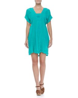 Victorian Pintucked Georgette Dress, Womens   Johnny Was Collection   Teal