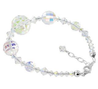 Sterling Silver Multifaceted Round Clear AB Crystal Bracelet 7 to 8.5 inch Made with Swarovski Elements Jewelry