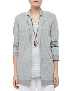 Womens Organic Cozy Striped Long Jacket   Eileen Fisher   Dark pearl (X LARGE