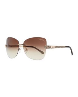 Rimless Sunglasses with Snake Print Arms   Roberto Cavalli   Rose gold