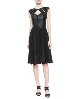 Womens Paloma Leather Bustier & Pleated Skirt Dress   Catherine Deane   Black