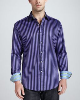 Mens Balik Striped Sport Shirt, Purple   Robert Graham   Purple (M/40)