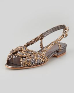 Glam Woven Peep Toe Posted Slingback Sandal, Bronze/Pewter   Sesto Meucci  