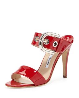 Bila Double Band Patent Sandal, Red   Manolo Blahnik   Red (36.5B/6.5B)