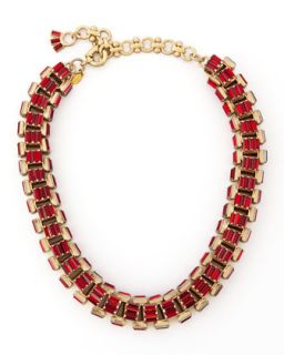 Yellow Gold Plated Red Crystal Baguette Necklace   Lee Angel   Yellow