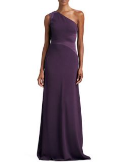 Womens One Shoulder Open Back Gown   David Meister   Aubergine (12)