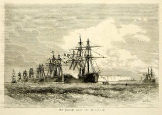 1870 Wood Engraving French Fleet Heligoland Franco Prussian War Ship Naval Art   Original In Text Wood Engraving   Prints
