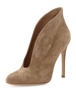 Suede V Neck Ankle Bootie, Tan   Gianvito Rossi   Tan (41.0B/11.0B)