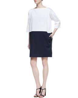 Womens Two Tone Papercloth Boxy Dress   Eileen Fisher   White/Midnight (L