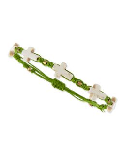 Hemp Cross Bracelet, Green/White   Jules Smith   White