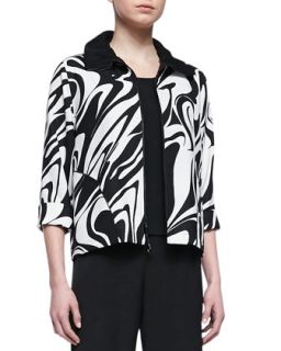 Swirl Zip Front Jacket, Womens   Caroline Rose   Black/White (2X (20/22))