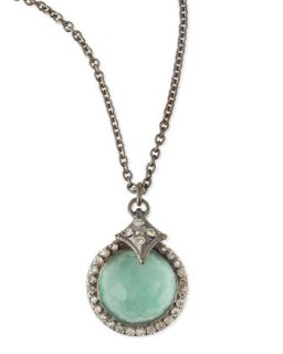 New World Quartz/Green Turquoise Pendant Necklace   Armenta   Silver