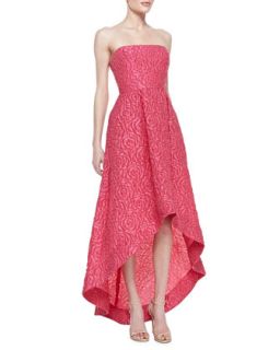 Womens Strapless Floral Texture High Low Gown, Peony   ML Monique Lhuillier  