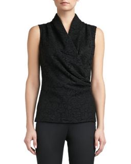 Womens Graphic Lace Sleeveless Wrap Shell   St. John Collection   Caviar (12)