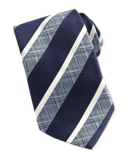 Mens Wide Crosshatch Striped Tie, Navy   Ermenegildo Zegna   Navy