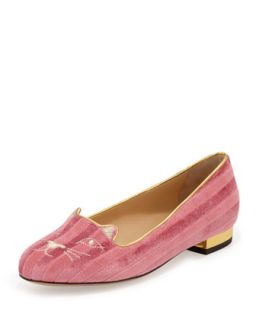 Kitty Striped Velvet Slipper, Candy Pink   Charlotte Olympia   Candy pink (9B)