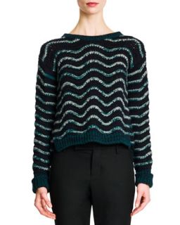 Womens Wavy Stripe Cropped Knit Sweater   Jil Sander   Navy green gray (42/12)