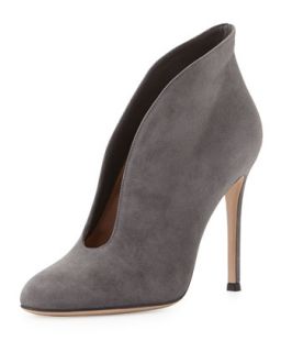 Suede V Neck Ankle Bootie, Gray   Gianvito Rossi   Gray (40.0B/10.0B)