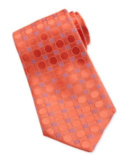 Mens Geometric Print Silk Tie, Orange   Charvet   Orange