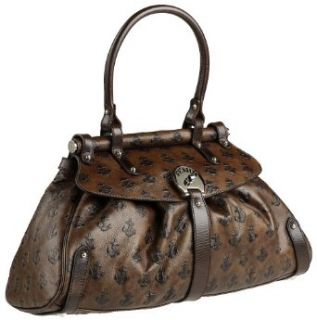 Fendi Women's Distressed Leather Anchor Logo Handbag,Brown Clothing