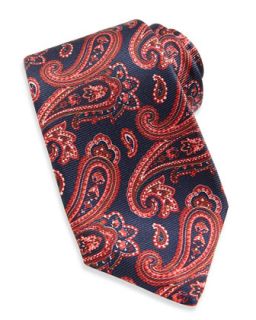Mens Large Paisley Textured Tie, Blue/Red   Kiton   Blue/Red