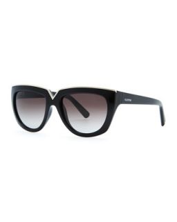 V Notched Sunglasses, Black   Valentino   Black