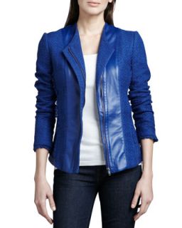 Womens Leather Front Tweed Jacket   Bagatelle   Limoge blue (X LARGE/16)