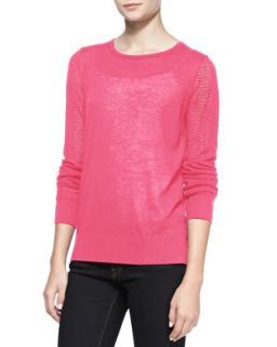 Womens Pique Stitch Silk Cashmere Top, Pink   Pink (XL)