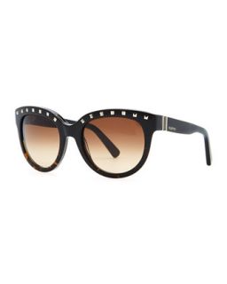 Rockstud Brow Sunglasses, Black/Havana   Valentino   Black