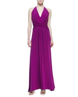 Womens Halter Jersey Gown With Twist Detail   Halston Heritage   Electric