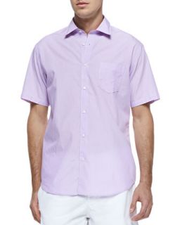 Mens Solid Woven Short Sleeve Shirt, Pink   Pink (XXL)