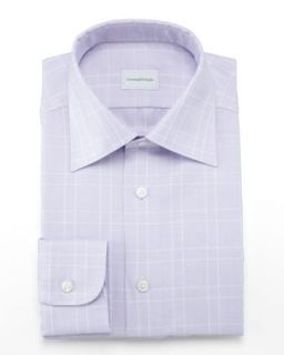 Mens Textured Windowpane Shirt, Lavender   Ermenegildo Zegna   Red (16)