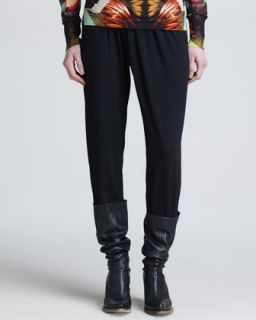 Womens Pants with Crossover Knit Waistband, Black   Jean Paul Gaultier   Black