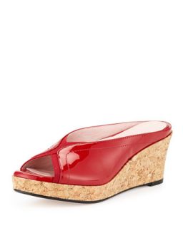 Selinda Cork Wedge Leather Slide Sandal, Red   Taryn Rose   Red (39.0B/9.0B)