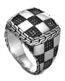 Mens Classic Chain Poleng Silver Square Ring   John Hardy   Silver
