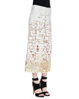 Womens Embroidered Cutout Skirt, Ivory   Donna Karan   Ivory (6)