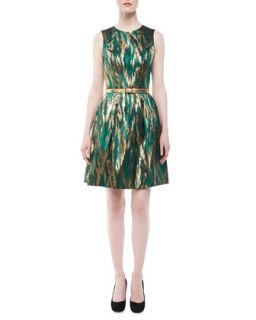 Womens Ikat Jacquard Metallic Dress   Emerald multi (8)