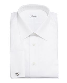 Mens French Cuff Shadow Stripe Dress Shirt, White   Brioni   White (15 1/2R)