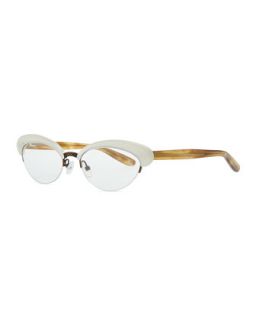 Acetate Half Rim Fashion Glasses, Ivory/Brown   Bottega Veneta   Brown/Ivory