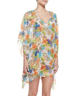 Womens Map & Floral Print V Neck Coverup Tunic   Tommy Bahama   Multi (LARGE)