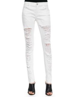 Womens Powder Slice Deconstructed Skinny Jeans, White   Blank   Blue (28)
