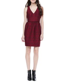 Womens Sleeveless Lace Jacquard Dress   4.collective   Red (8)