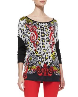 Womens Leopard & Scroll Printed Top   Versace Collection   Red print (44/8)