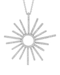 18k White Gold Small Sunburst Diamond Pendant Necklace   A Link   White (18k )