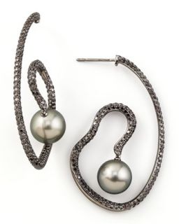 Gray Pearl & Black Diamond Spiral Earrings   Eli Jewels   Gray