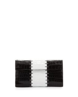 Small Crocodile Colorblock Clutch Bag, Black/White   Nancy Gonzalez