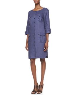 Womens Linen Pocket Front Shirtdress, Petite   Go Silk   Stone (PM (8/10P))