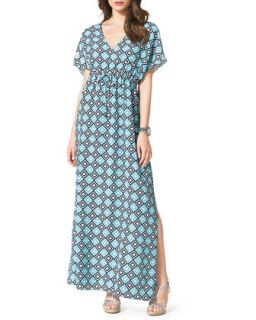 Diamond Print Short Sleeve Maxi Dress, Womens   MICHAEL Michael Kors  