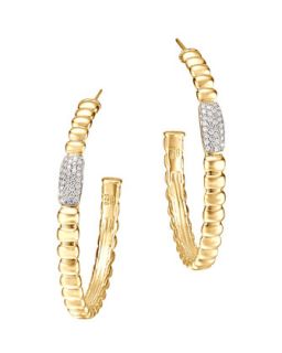 Gold Bedeg Pave Diamond Medium Hoop Earrings   John Hardy   Gold